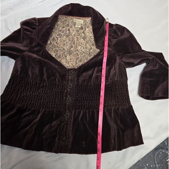 ANTHROPOLOGIE Elevenses Y2K archive waxwing brown velvet peplum crop jacket 4 - Picture 8 of 11